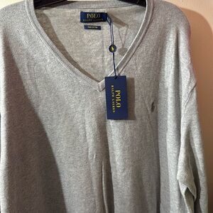 Ralph Lauren grey v-nick XXL/TTG Pima cotton new with tag sweater
